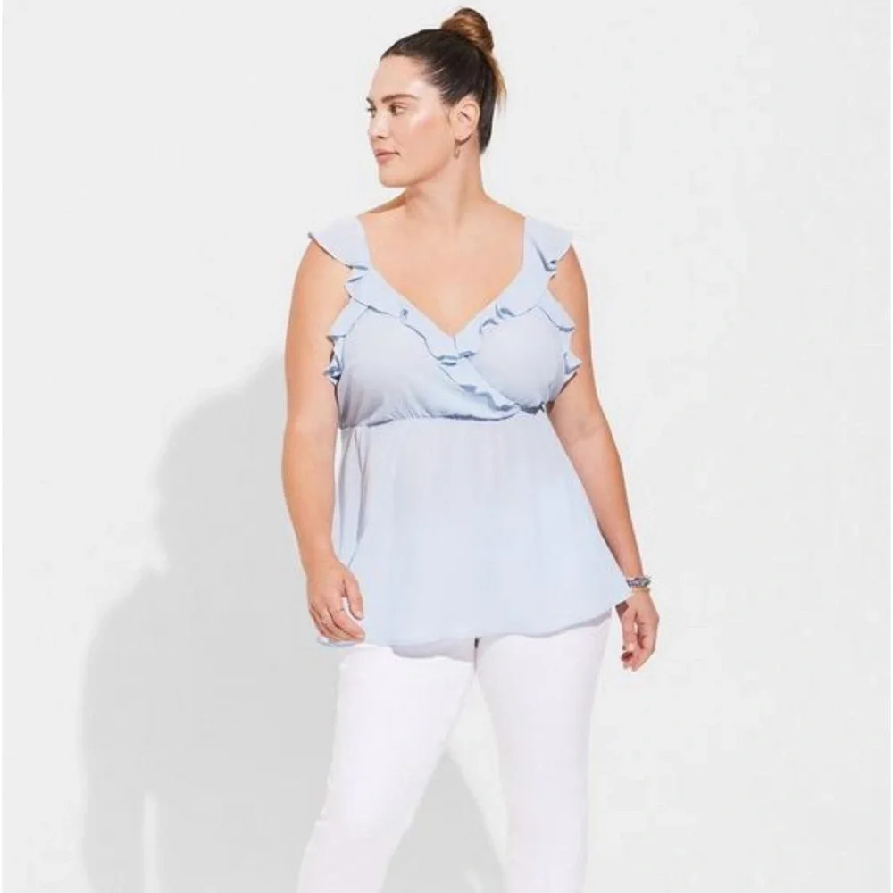 TORRID Peplum Georgette Ruffle Surplice Tank Top Baby Blue Adjustable‎ Straps 2x